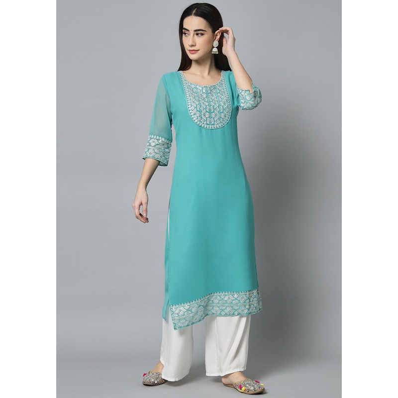 Sky Blue Readymade Georgette Kurti - JD986597181