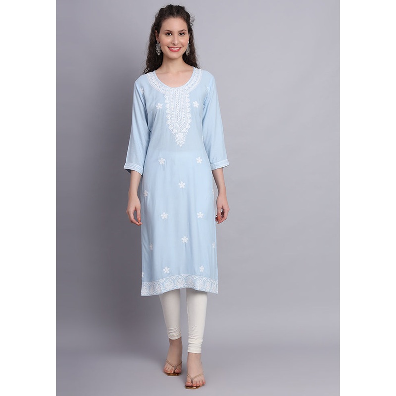 Sky Blue Readymade Rayon Chikankari Kurti - JD986597232