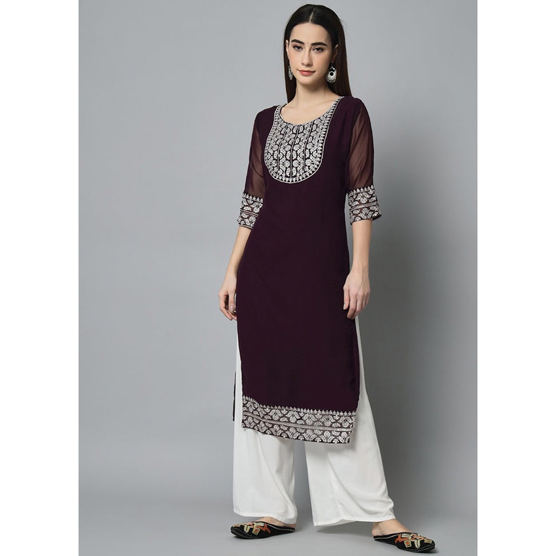 Wine Readymade Georgette Kurti - JD986597184