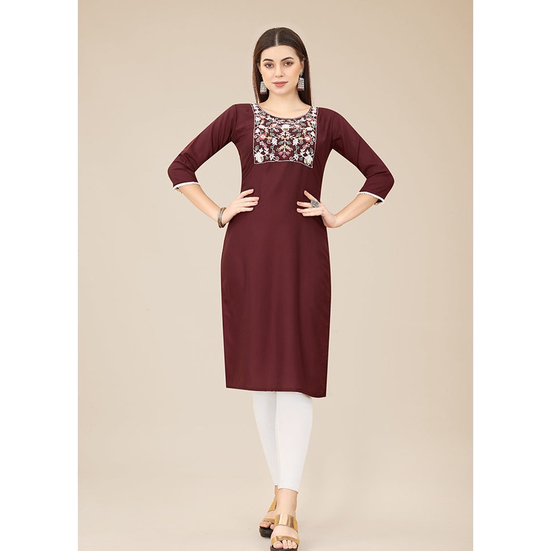 Wine Readymade Silk Kurti - JD986597172