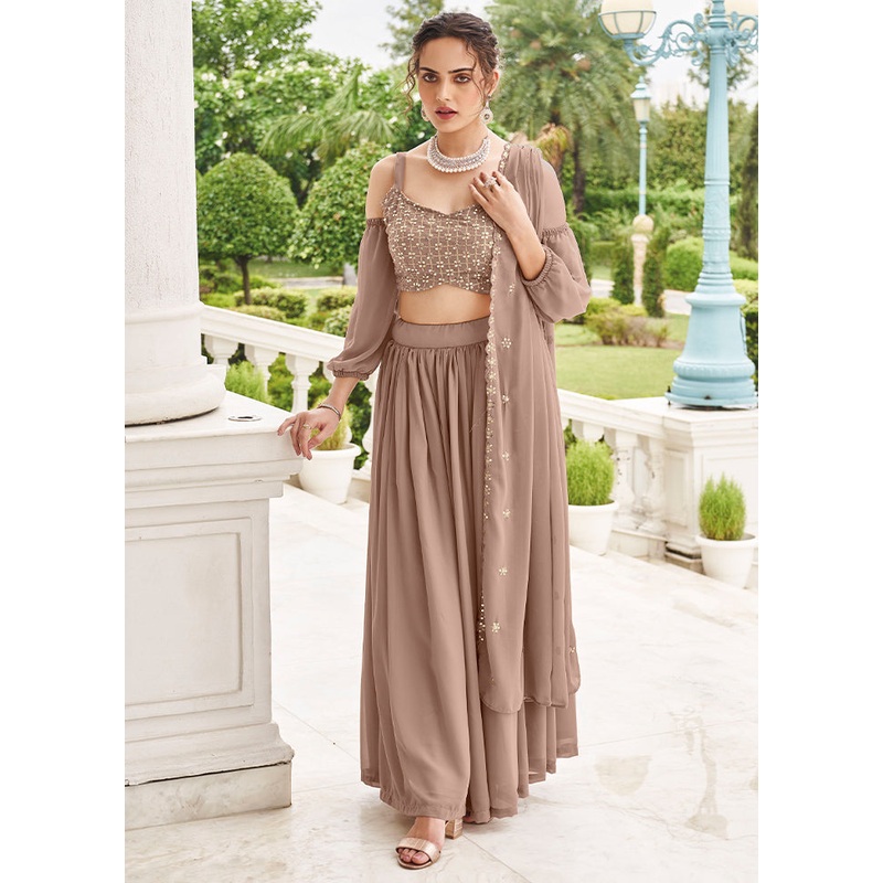3 Pc Mauve Georgette Semi Stitched Lehenga Set - JD986596973