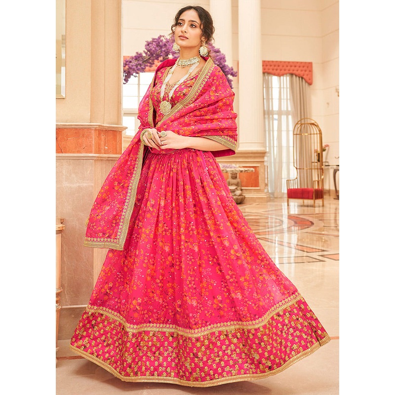 3 Pc Pink Net Semi Stitched Lehenga Set - JD986596929