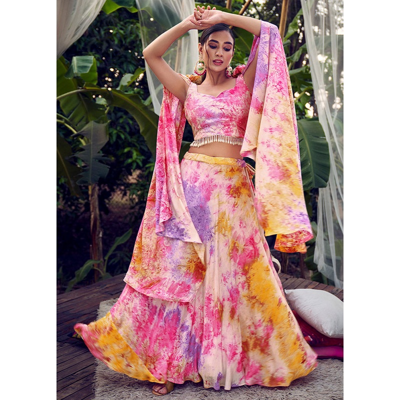 3 Pc Pink Silk Readymade Lehenga Set - JD986596924