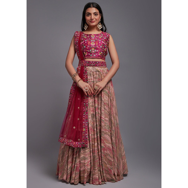 3 Pc Pink Viscose Semi Stitched Lehenga Set - JD986596944