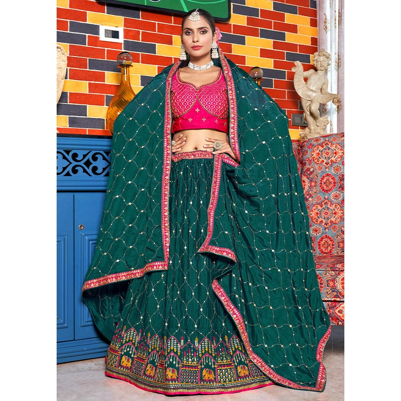 3 Pc Rama Silk Semi Stitched Lehenga Set - JD986596942