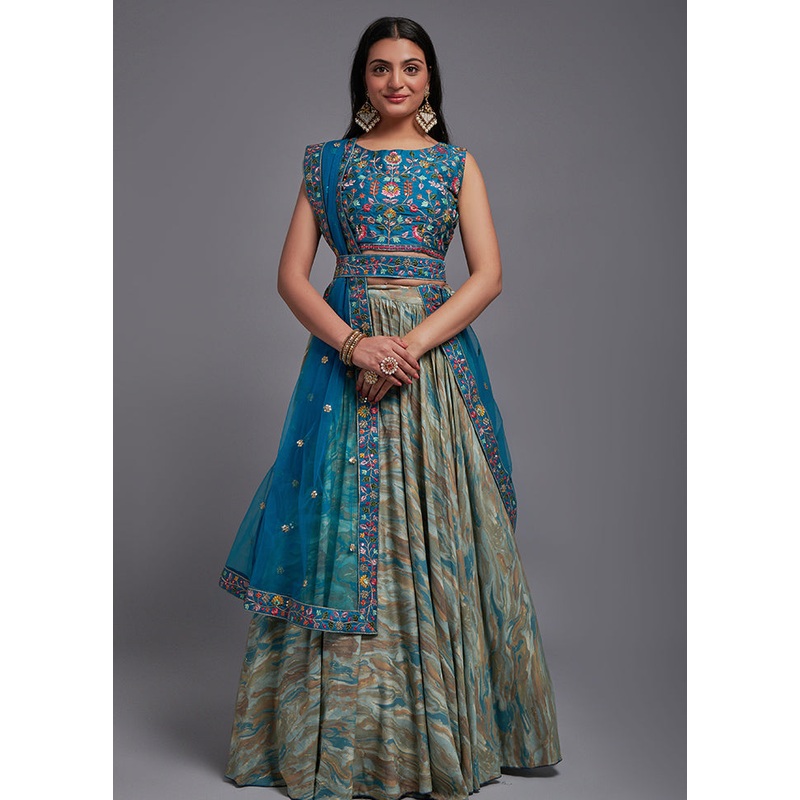 3 Pc Rama Viscose Semi Stitched Lehenga Set - JD986596945