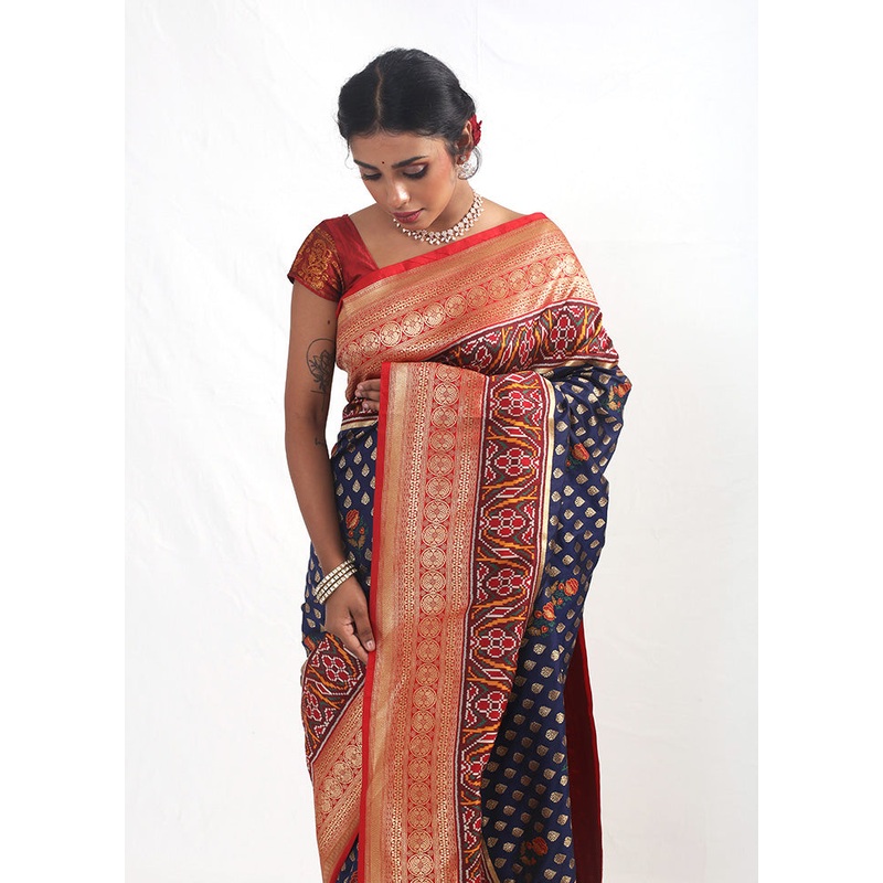 Blue Dupion Silk Saree With Blouse Piece - JD986596892