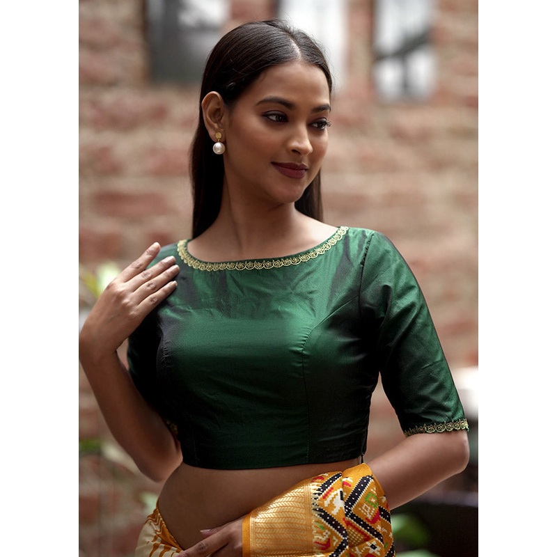 Green Silk Designer Blouse - JD986596894