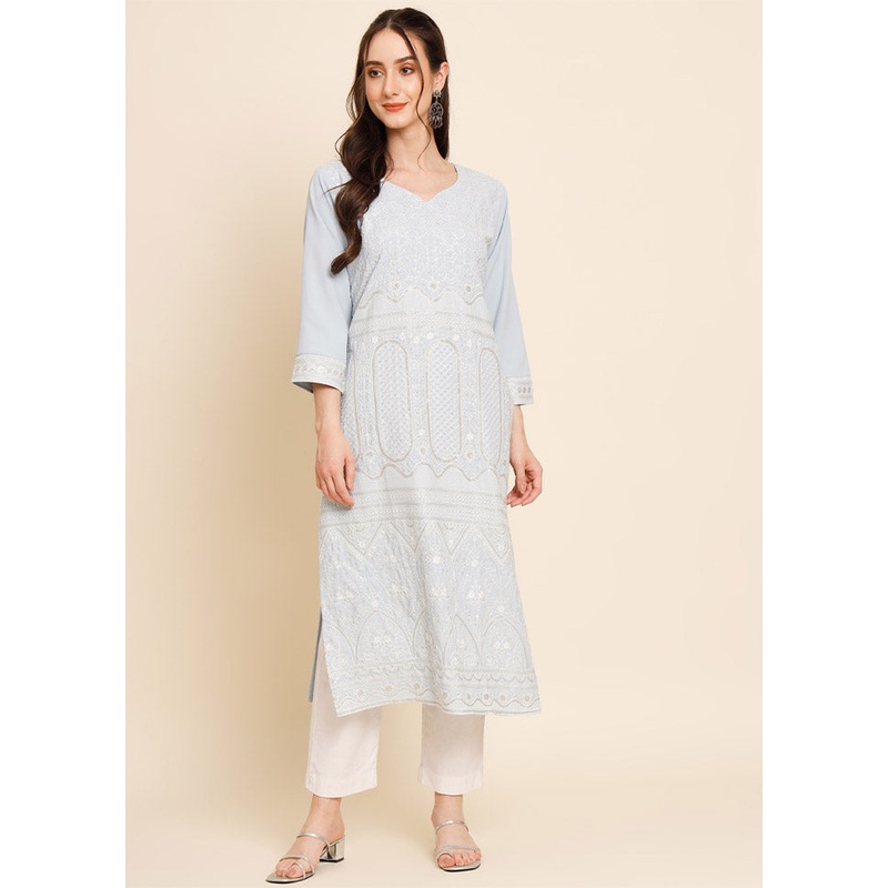 Light Blue Readymade Georgette Chikankari Kurti - JD986597001