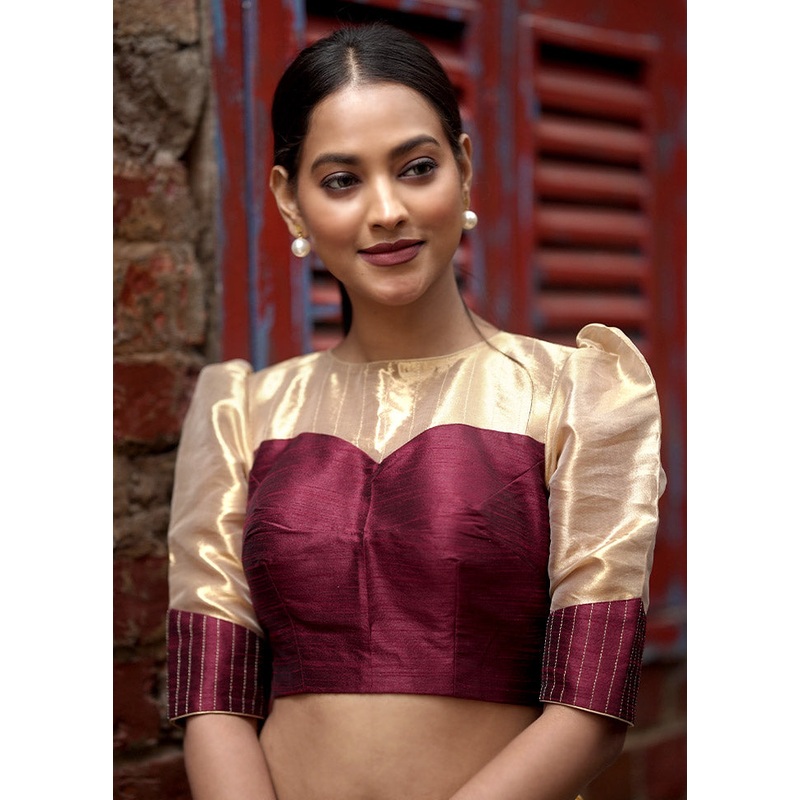 Maroon Dupion Silk Designer Blouse - JD986596896