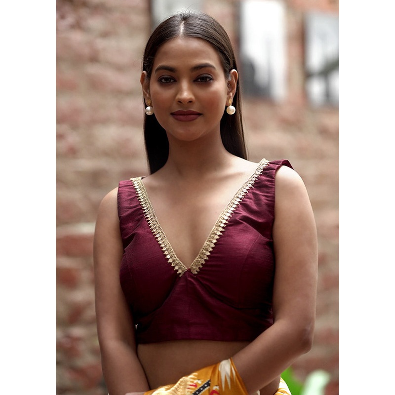 Maroon Dupion Silk Designer Blouse - JD986596897