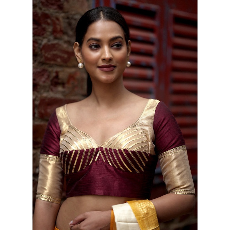 Maroon Dupion Silk Designer Blouse - JD986596898