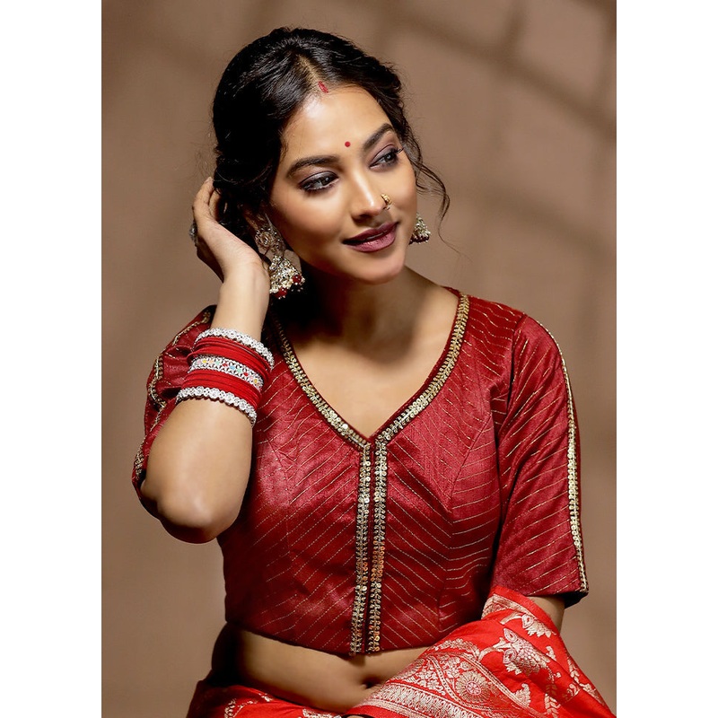 Maroon Dupion Silk Designer Blouse - JD986596900