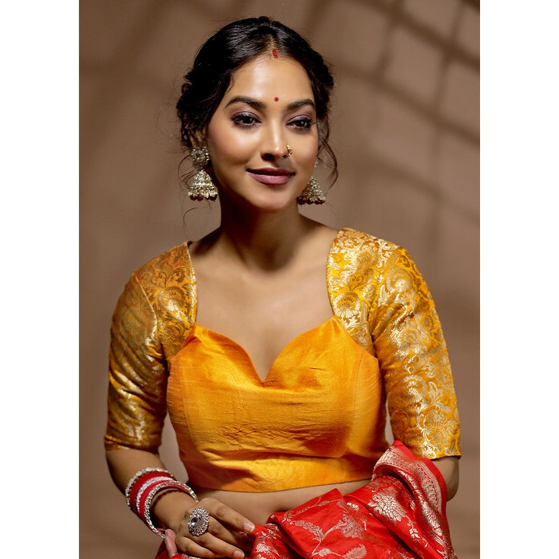 Mustard Brocade Designer Blouse - JD986596902