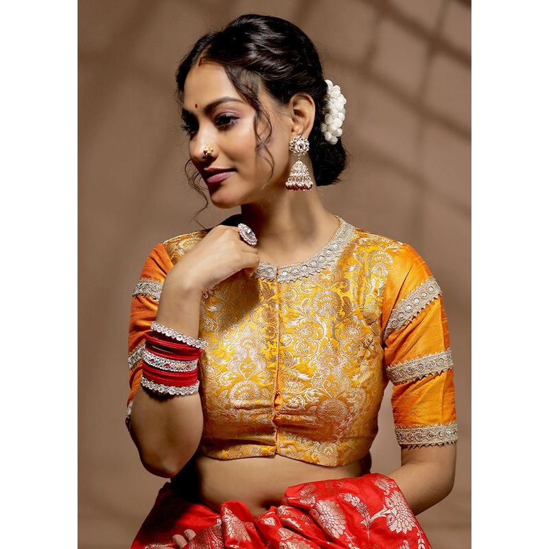 Mustard Brocade Designer Blouse - JD986596904