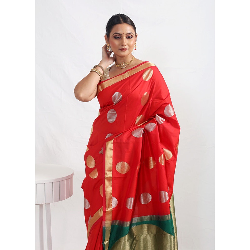 Red Kanjivaram Silk Saree With Blouse Piece - JD986596884