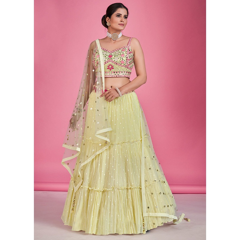 3 Pc Light Yellow Georgette Lehenga Set - JD986596786