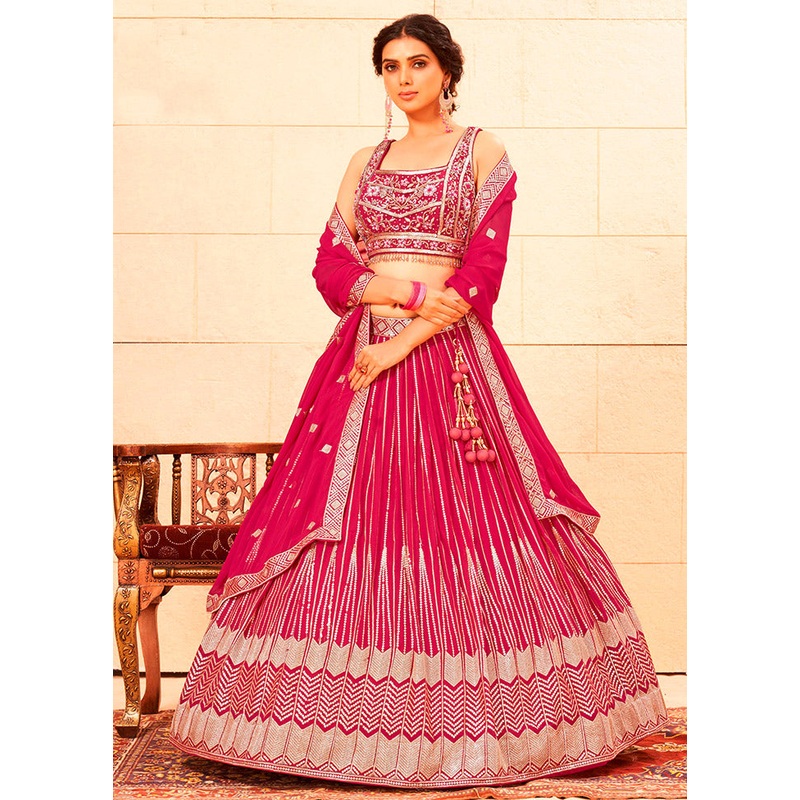 3 Pc Maroon Readymade Georgette Lehenga Set - JD986596723
