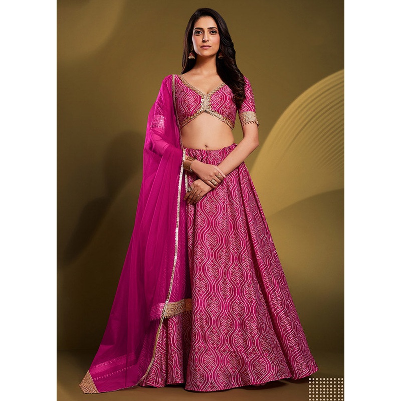 3 Pc Pink Crepe Semi Stitched Lehenga Set - JD986596824