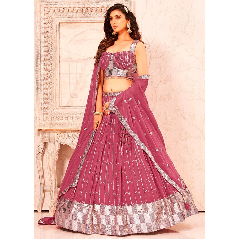 3 Pc Pink Readymade Georgette Lehenga Set - JD986596724