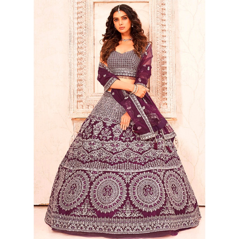 3 Pc Purple Readymade Net Lehenga Set - JD986596722