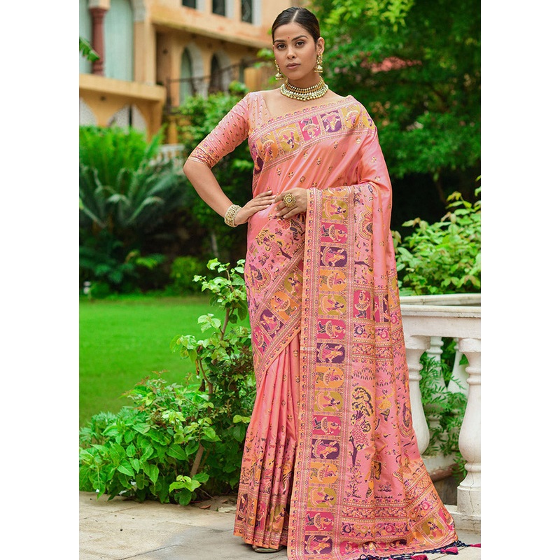 Baby Pink Spun Silk Saree With Blouse Piece - JD986596726