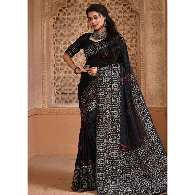 Black Chiffon Silk Saree With Blouse Piece - JD986596738