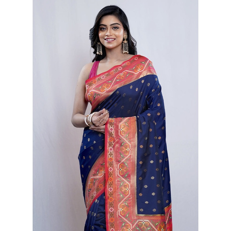 Blue Dupion Silk Saree With Blouse Piece - JD986596880