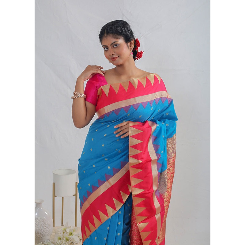 Blue Kanjivaram Silk Saree With Blouse Piece - JD986596873