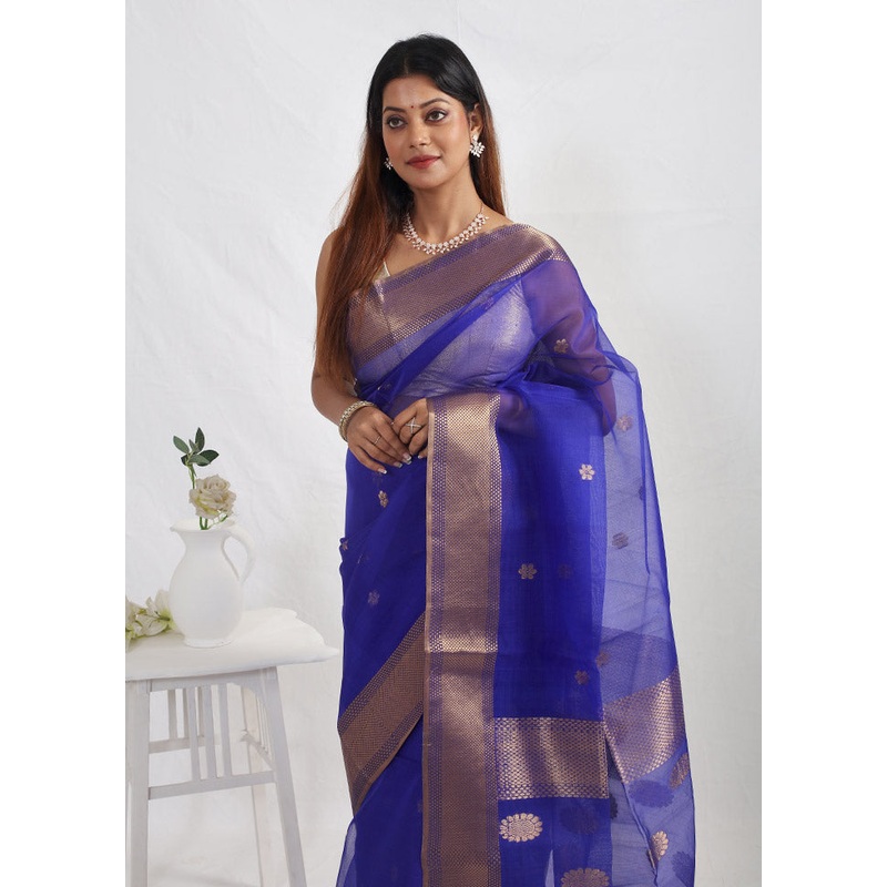 Blue Matka Pure Silk Saree With Blouse Piece - JD986596877