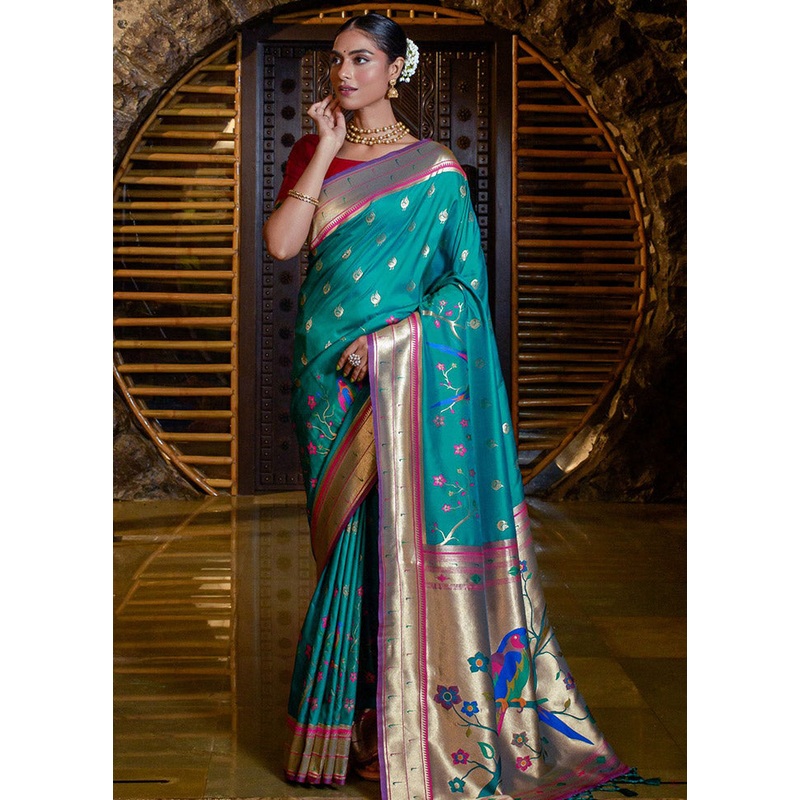 Blue Spun Silk Saree With Blouse Piece - JD986596712