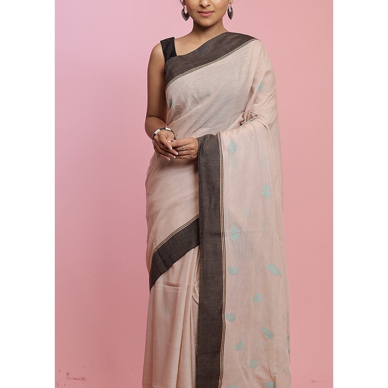 Brown Pure Cotton Saree With Blouse Piece - JD986596860