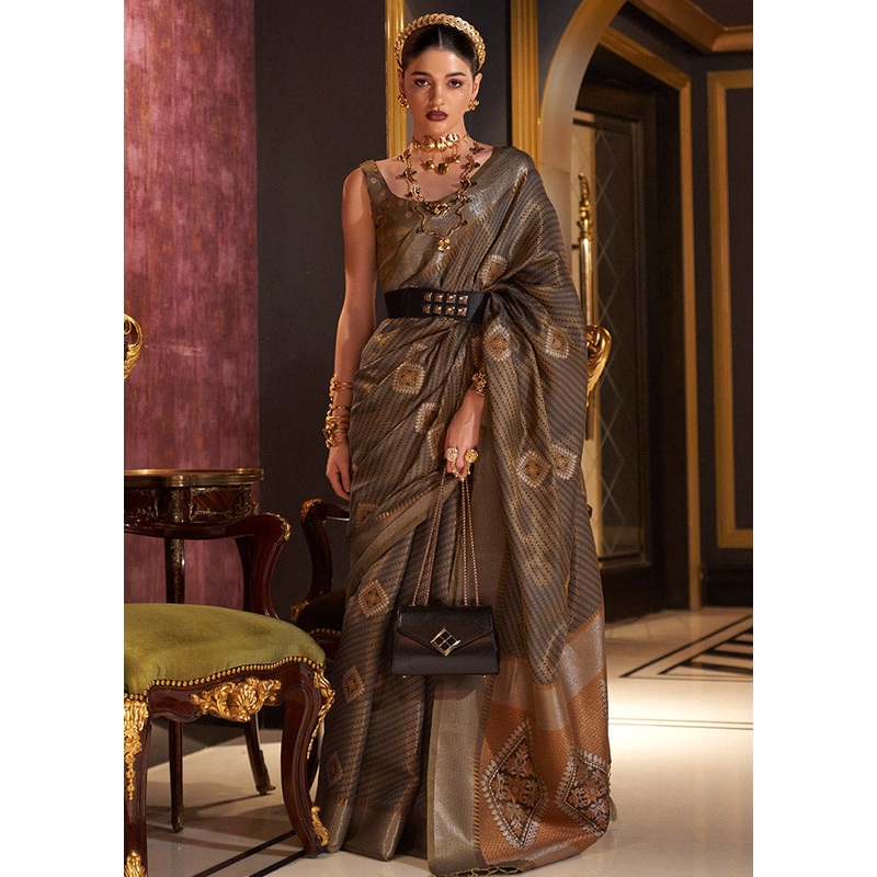 Brown Spun Silk Saree With Blouse Piece - JD986596811