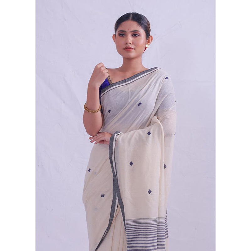 Cream Matka Silk Saree With Blouse Piece - JD986596875