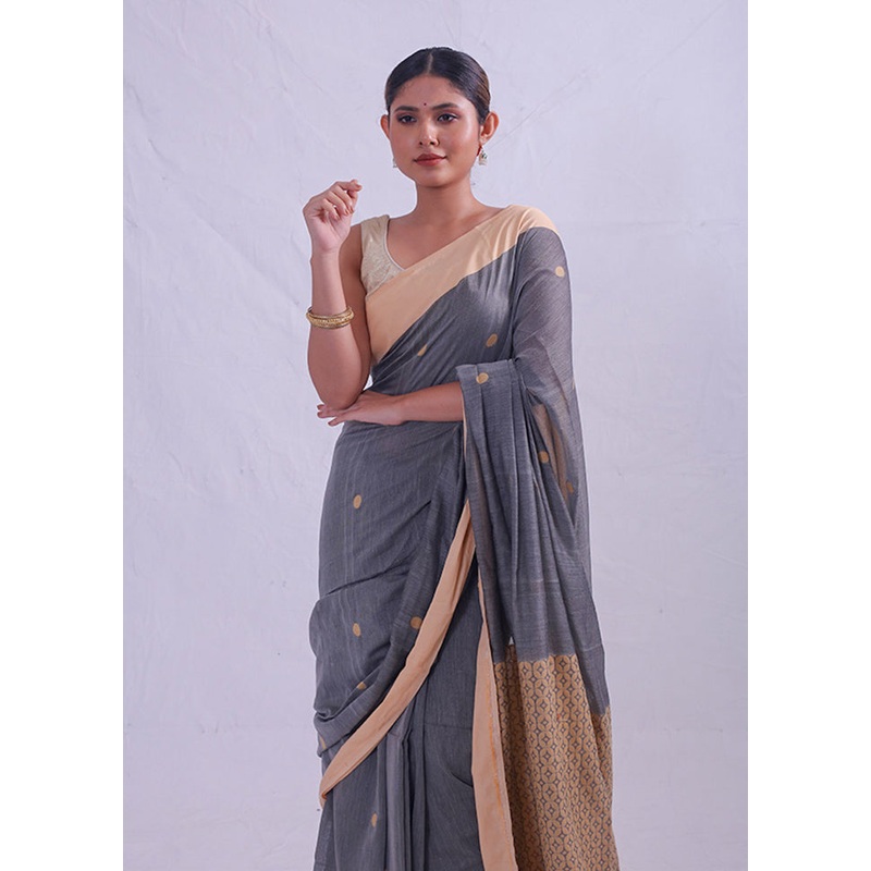 Grey Matka Silk Saree With Blouse Piece - JD986596869