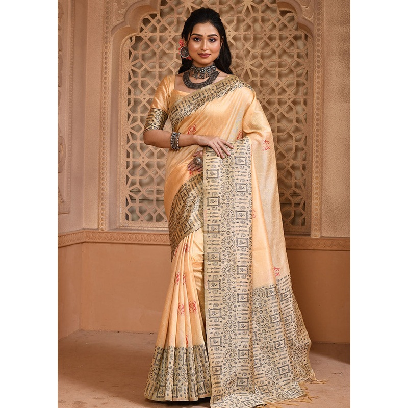 Light Orange Chiffon Silk Saree With Blouse Piece - JD986596740