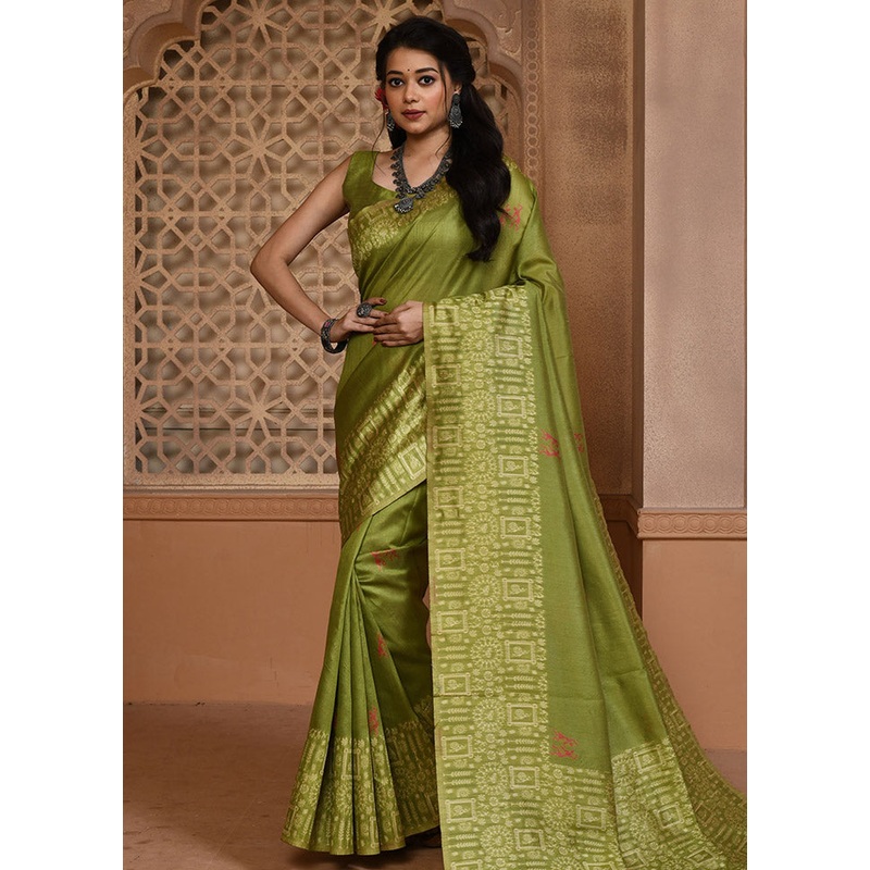 Mehendi Chiffon Silk Saree With Blouse Piece - JD986596742
