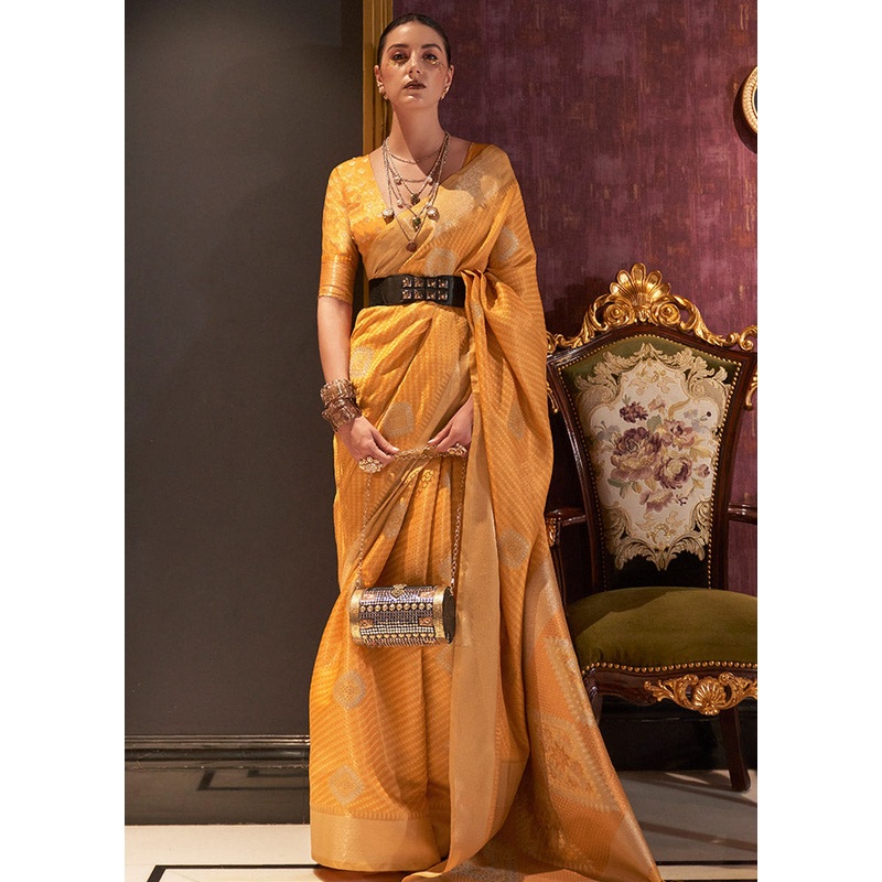 Mustard Spun Silk Saree With Blouse Piece - JD986596810