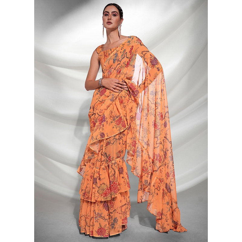 Orange Chiffon Silk Saree With Blouse Piece - JD986596782