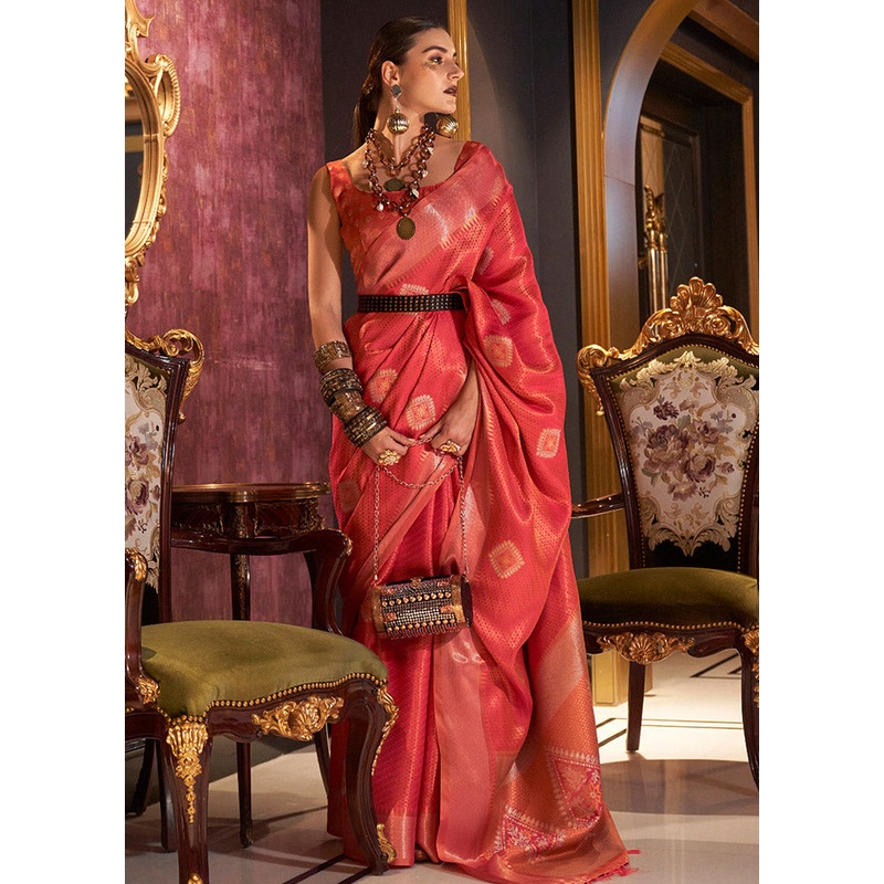 Orange Spun Silk Saree With Blouse Piece - JD986596812