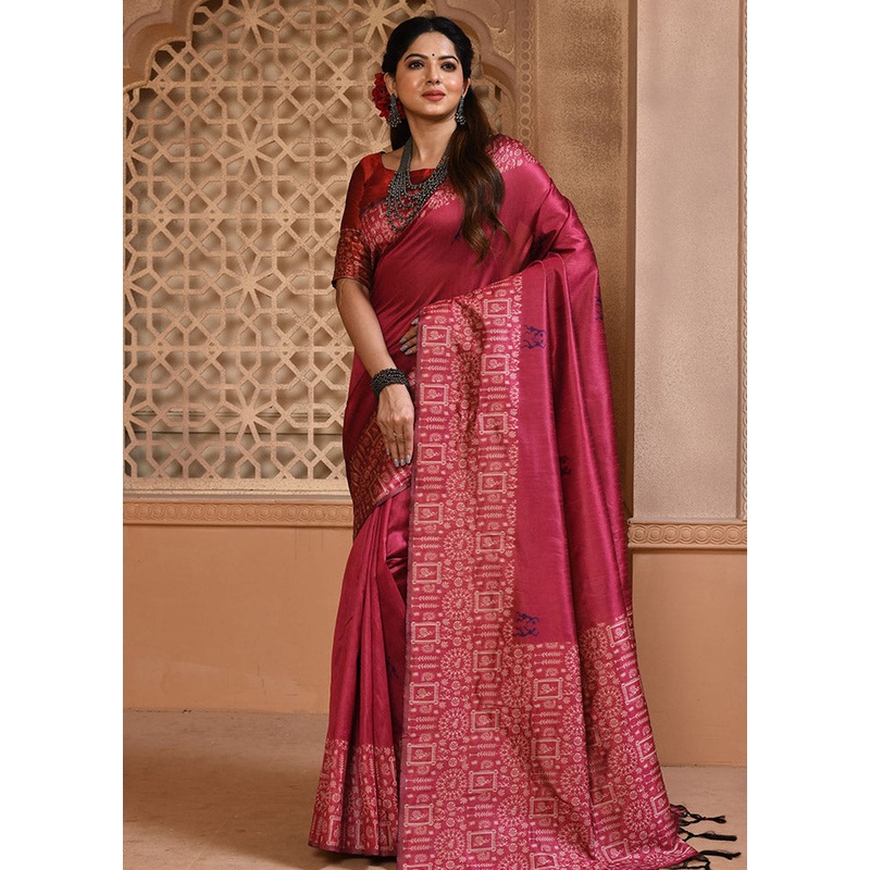 Pink Chiffon Silk Saree With Blouse Piece - JD986596743