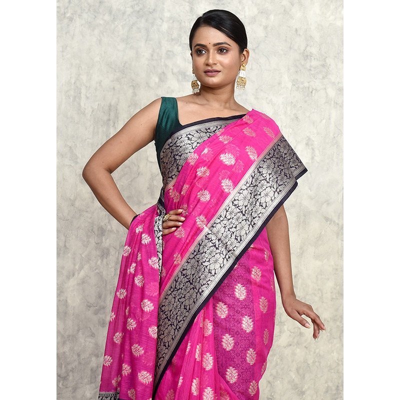 Pink Dupion Silk Saree With Blouse Piece - JD986596872