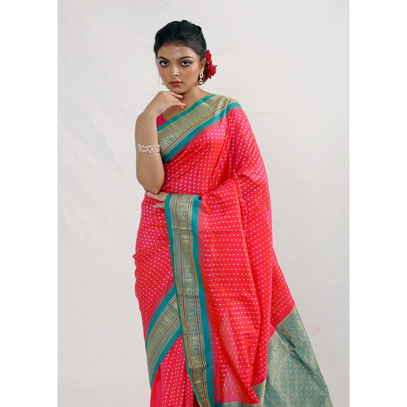 Pink Kanjivaram Pure Silk Saree With Blouse Piece - JD986596876