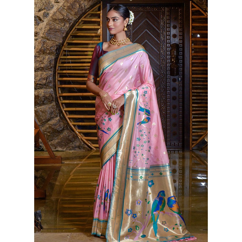 Pink Spun Silk Saree With Blouse Piece - JD986596707