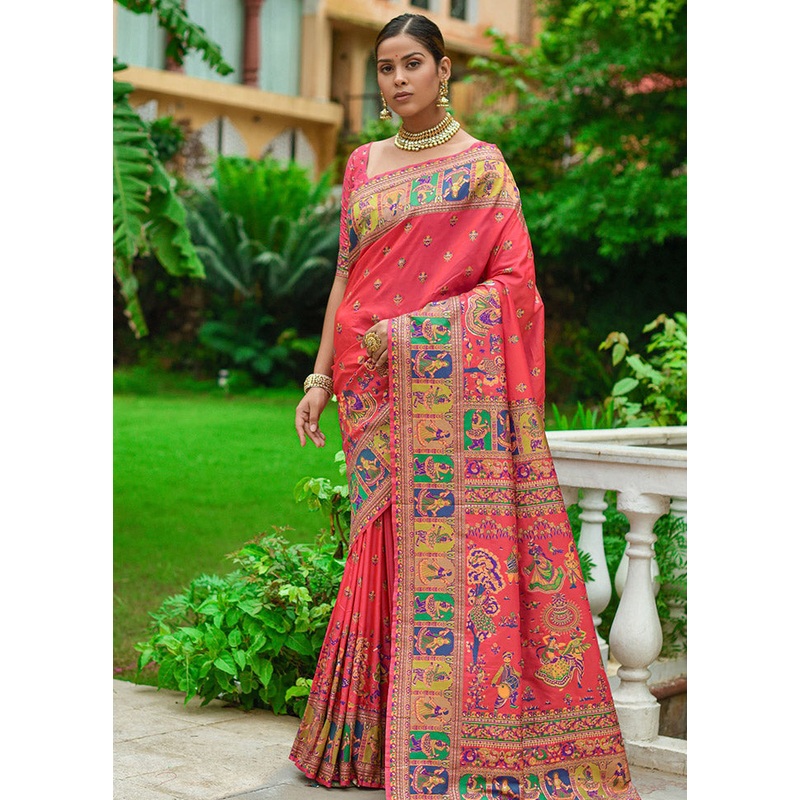 Pink Spun Silk Saree With Blouse Piece - JD986596732