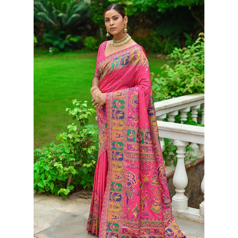 Pink Spun Silk Saree With Blouse Piece - JD986596735