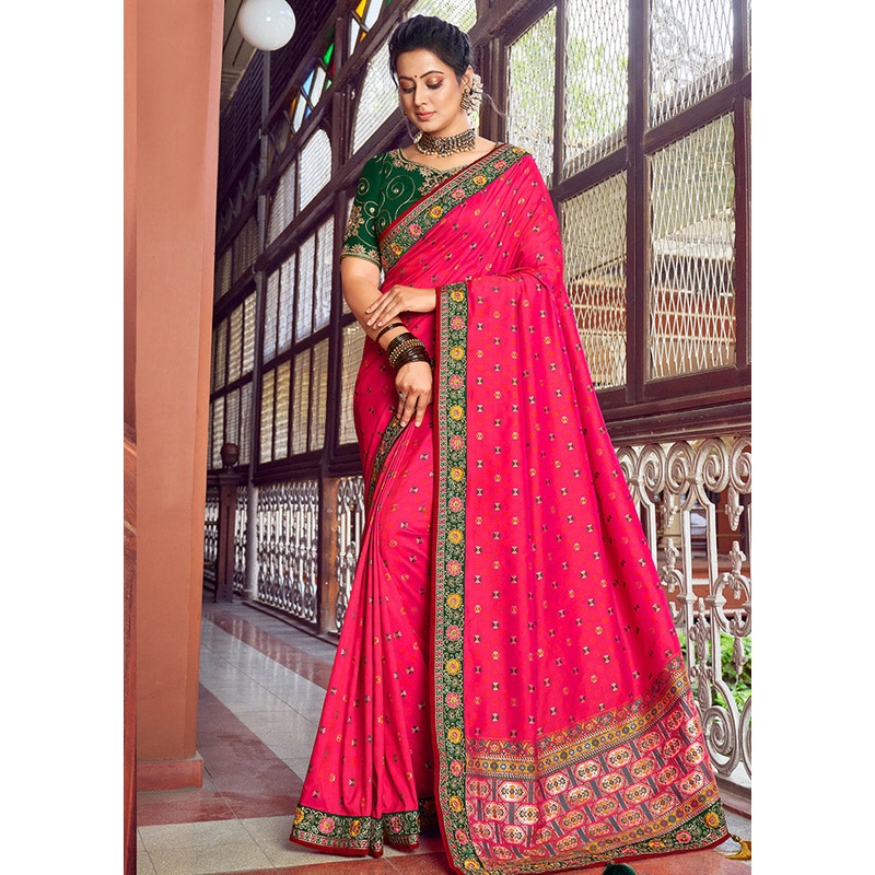 Pink Spun Silk Saree With Blouse Piece - JD986596803