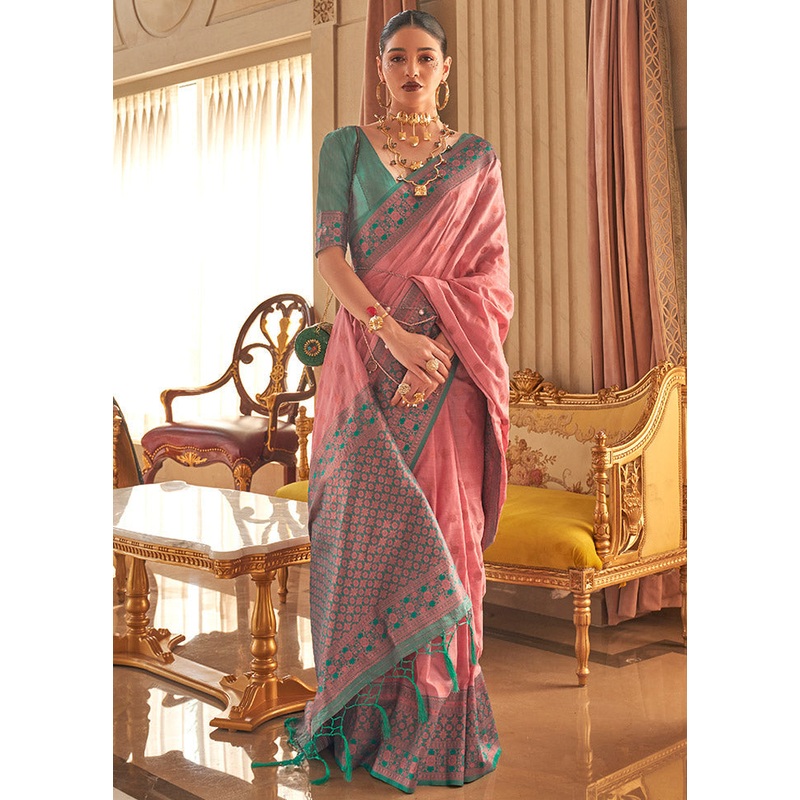 Pink Spun Silk Saree With Blouse Piece - JD986596816