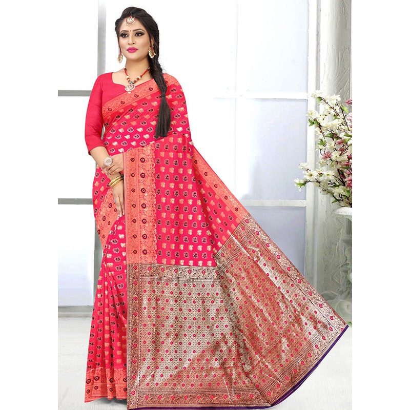 Pink Spun Silk Zari Woven Saree With Blouse Piece - JD986596680