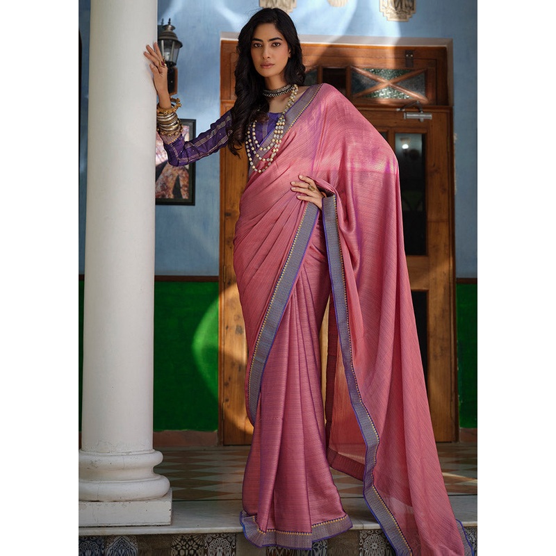 Pink Spun Silk Zari Woven Saree With Blouse Piece - JD986596691